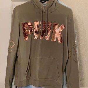 Victoria’s Secret PINK Olive Green Rose Gold Sequin Hoodie